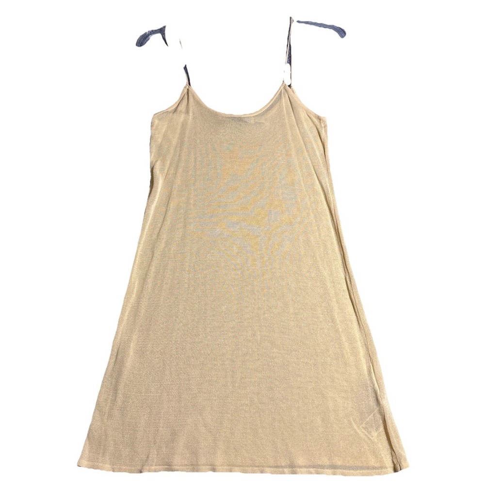 Zara Mini Dress Women Gold New Metallic Knit Spaghetti Strap 2142/118/712 Small